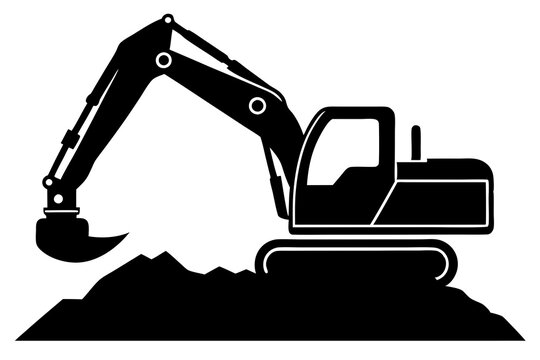black excavator digging earth, construction clip art preview