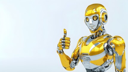 Dynamic Robot Gesture, a 3D robot exuding positivity with a thumbs-up, showcasing advanced design and vibrant colors in an engaging stance