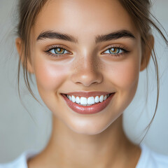 Close-Up Portrait of Smiling Young Woman with Clear Skin