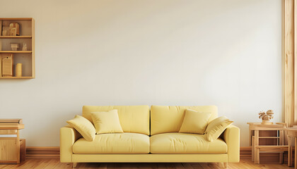 Fototapeta premium interior background of living room with blank wall and yellow sofa