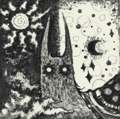 An original pencil illustration of a demon, showcasing intricate details and a dark fantasy vibe. Perfect for fantasy, gothic, and supernatural-themed art projects.