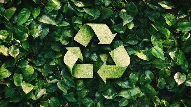 Eco friendly recycling symbol created from green leaves symbolizing environmental protection through reuse recycling and waste reduction concepts