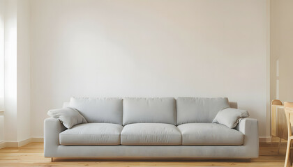 interior background of living room with blank wall and grey sofa