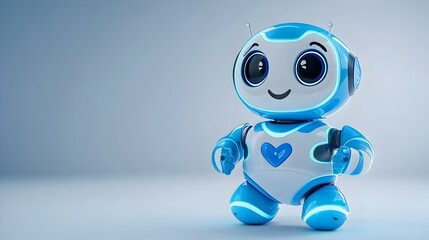 Charming Healthcare Companion, a friendly 3D robot designed to assist patients with a soft blue exterior, embodying care and innovation in healthcare.
