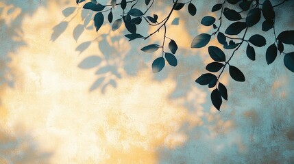 Abstract backdrop featuring a light colored wall and the silhouette of leaves
