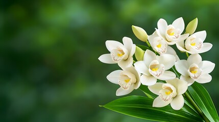 Fototapeta premium Delicate White Orchid Blossoms: Intricate Petals and Beauty, Rare orchid blossom, intricate petals display vibrant colors, delicate textures, captivating beauty,