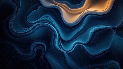 Abstract digital artwork with flowing blue and orange wave-like patterns resembling a cosmic or oceanic theme in a dark background with scattered white dots.