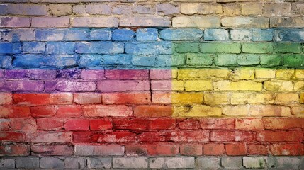 Naklejka premium Rainbow flag design on a textured surface of aged brick wall