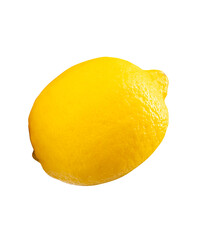 Top view of single fresh ripe yellow lemon fruit isolated on white background with clipping path