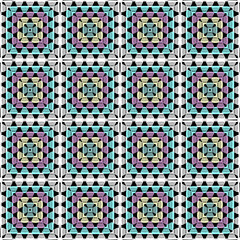Pattern with crochet granny square with flowers wallpaper handmade decorative art design print	