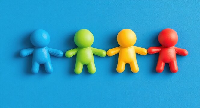 Colorful paper cut-out figures holding hands symbolizing unity and teamwork