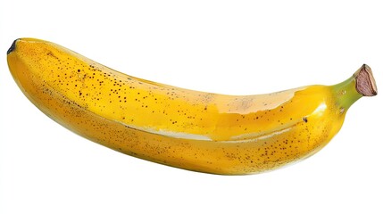 Single banana, isolated on white background, bright yellow with clipping path