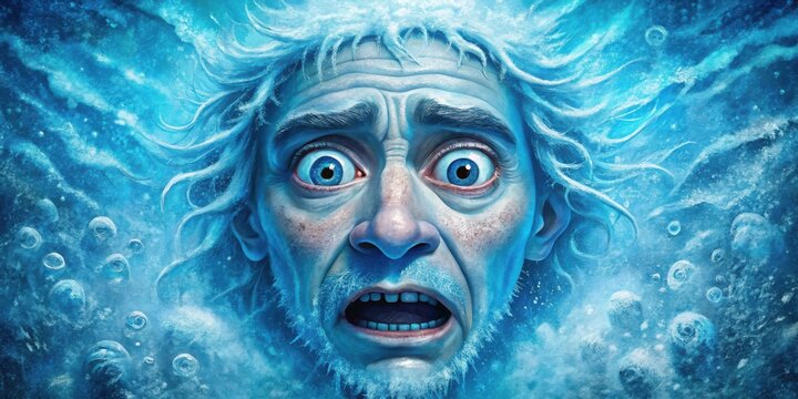 Vibrant and detailed cartoon of a frozen face in fear