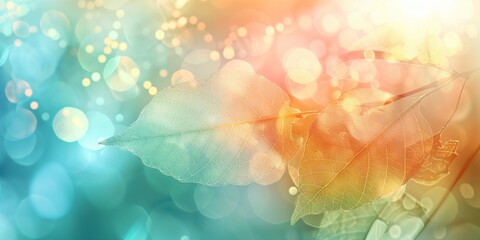 Abstract background with leaf veins and blurred dots and shapes in light shades, smooth texture, soft gradients, minimalistic design.