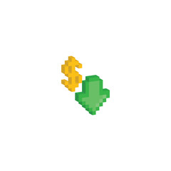 isometric pixel dollar rate down icon pixel art icon element for 8 bit game