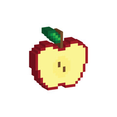 Fototapeta premium isometric pixel half apple icon vector pixel element for game