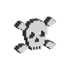Obraz premium isometric Skull and bones icon 8 bit, pixel pirate icon for game logo.