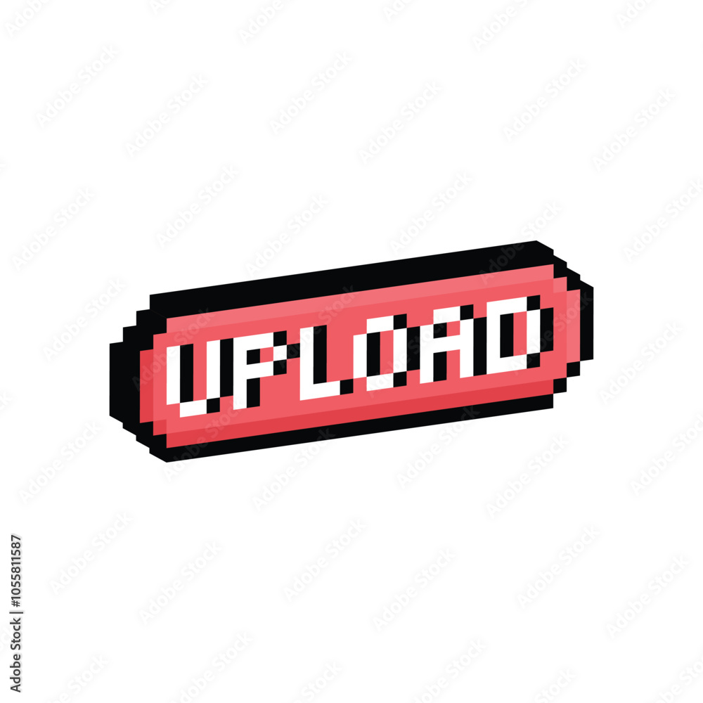 Poster isometric upload button 8 bit text upload pixel art 8-bit for game