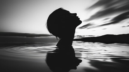 Silhouette of Woman in Water During Sunset