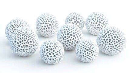 Smooth cell-shaped spheres, 3D renderings on white, isolated and organic in appearance