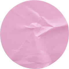 Blank pink round adhesive paper sticker label isolated on white background