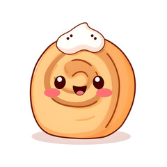 Fototapeta premium Cute Kawaii Cinnamon Roll Character with Icing on White Background