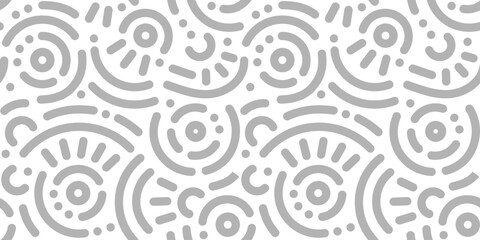 Memphis geometric seamless pattern. Abstract modern background with circles, curves, short rounded lines and dots. Fun kid doodle design element for cover, poster, banner, label, textile, wrapping.	
