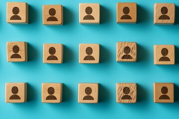 Obraz premium Human Icon Blocks Simple Structure of Organization on Blue Background.