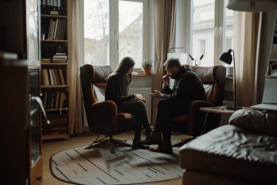 Two people share an intimate conversation by a sunny window in a cozy room filled with books, conveying warmth, trust, and deep connection.