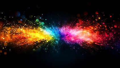 Vibrant burst of light with colorful bokeh effects, representing an explosion of creativity and innovation, a digital transformation concept on a dark background
