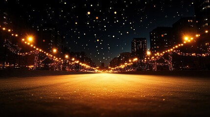 Fototapeta premium Snowcovered city at night with holiday lights adorning the streets and buildings, creating a festive and enchanting winter scene