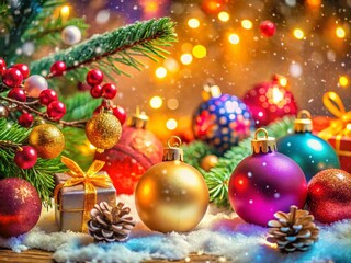 Festive Christmas Background with Snowflakes, Ornaments, and Holiday Cheer for Creative Projects