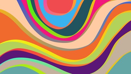 Vibrant abstract pattern featuring bold, curved, wavy lines in various colors, creating a flowing, dynamic visual effect.
