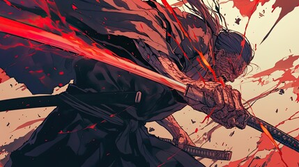A Samurai Warrior Wielding A Bloody Katana