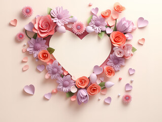 Obraz premium Mother's Day Floral Composition: 3D Style Flowers and Hearts on a Pastel Background