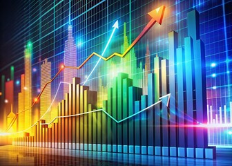 Fototapeta premium Financial Index Growth Visualization with Rising Charts, Trends, and Data Analysis for Stock Market Insights