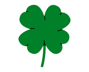 Hand drawn cute cartoon illustration of four leaf clover. Flat vector lucky sign in doodle style. Make a wish. Plant talisman icon or sticker. Superstition symbol. Hope for the best. Isolated.