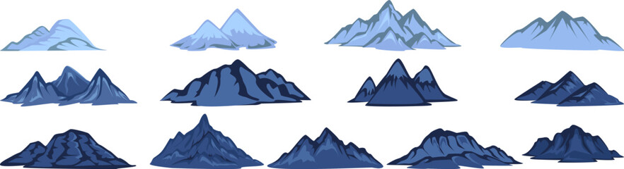 Blue Snow-Capped Mountain Range Clipart Flat Design Illustrations for Winter Scenes