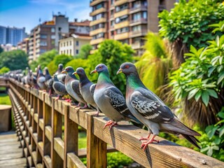 Flock of Pigeons on a Fence in Candid Urban Photography for Nature Lovers and Birdwatchers
