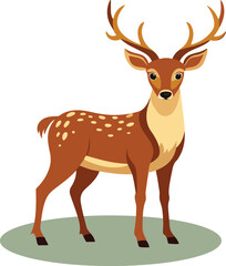 cartoon deer stands flat illustration. Isolated on transparent background.