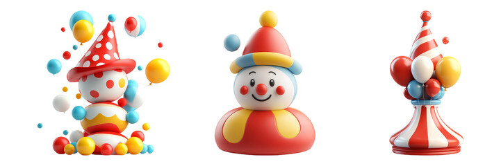 Colorful Clown Decorations on Transparent Background