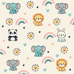 Baby seamless pattern. Cute african animals on white  background. Creative scandinavian kids texture for fabric, textile, wallpaper, apparel.