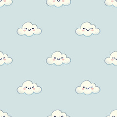 Seamless children's patterns with cloud on blue background,  creative Scandinavian children's textures for fabric.for fabric, wrapping, textile, wallpaper, apparel.
