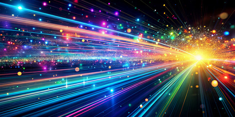 Fototapeta premium Dynamic light streams burst forth from a bright center, transforming the cosmic backdrop into a mesmerizing spectacle of color and movement that captivates the viewer