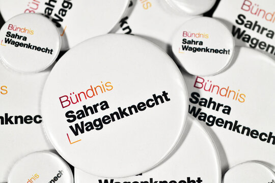 Burgdorf, Germany - October 29, 2024: campaign buttons of the political party B&uuml;ndnis Sahra Wagenknecht,  BSW - The Sahra Wagenknecht Alliance