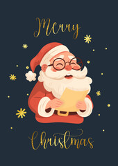 Christmas card, Santa Claus. Golden cozy greeting.