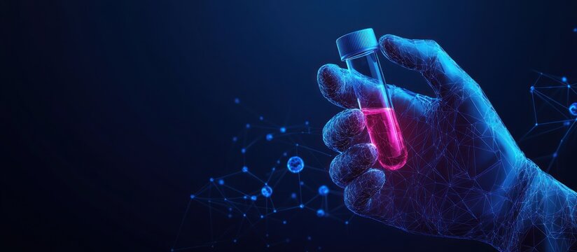 Medicine low poly wireframe banner template. Polygonal medical laboratory analysis, scientific lab testing