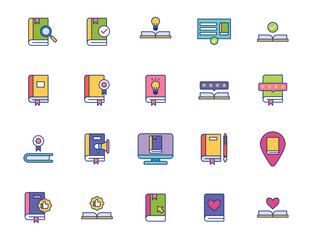 Set of Book Recommendation icons. Literature book icons collection. Textbook icons