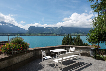 Lake Thun seen from the Oberhofen Castle, Switzerland