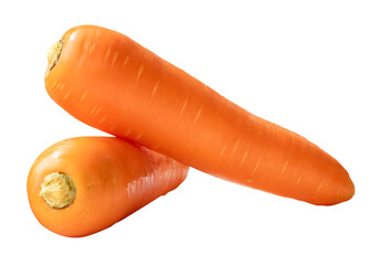 Side view of fresh orange carrots in stack isolated with clipping path in png format